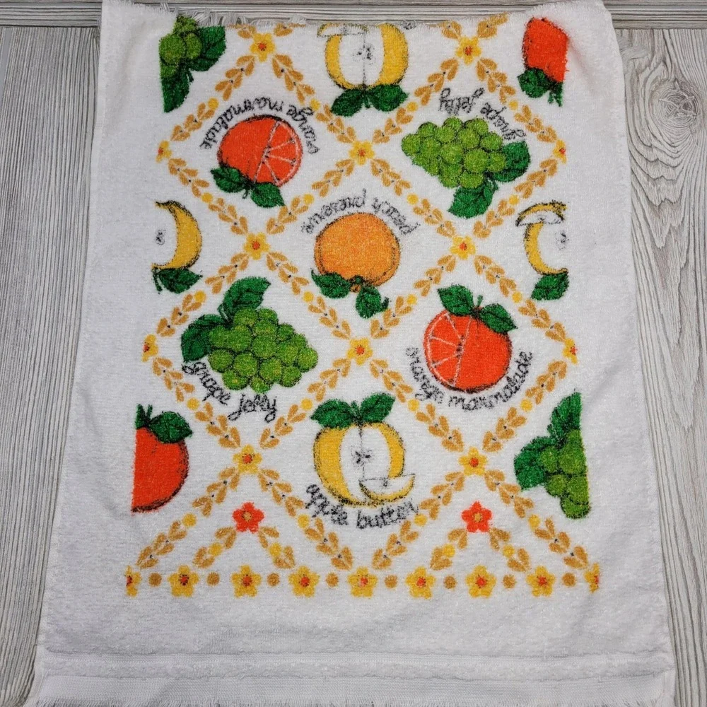 Lot 2 Screen Prints Sayco Kitchen Towel Vegetable Basket Fruit Jelly Jam MCM VTG